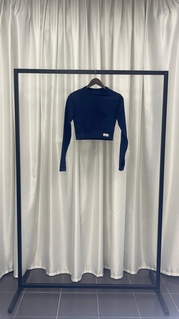Blue cropped top.