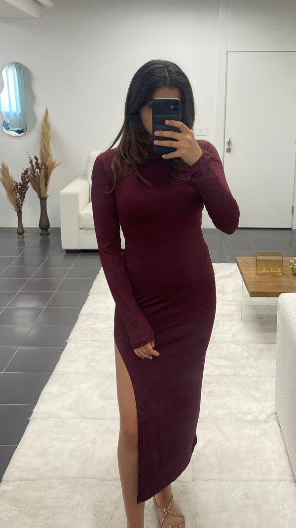 Burgundy Fitted Slit Dress