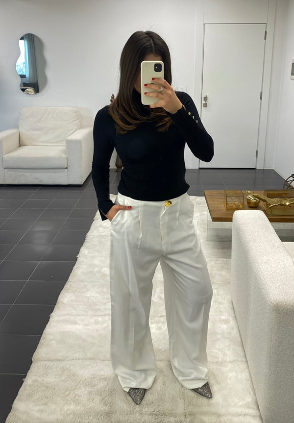 Wide Leg White Trousers