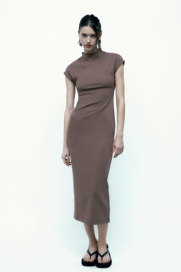 Polyamide Midi Brown Dress