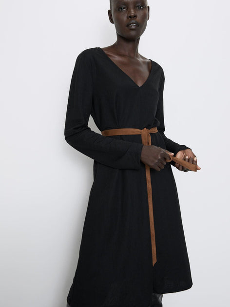 Suede Front Tie Dress