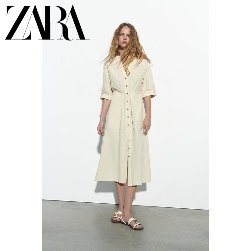 Beige Buttoned Up Dress