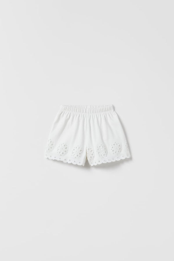 Textured Flowy White Shorts