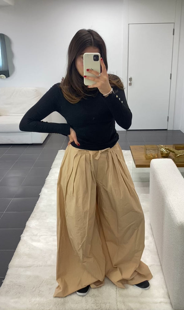 Wide Leg Beige Trousers